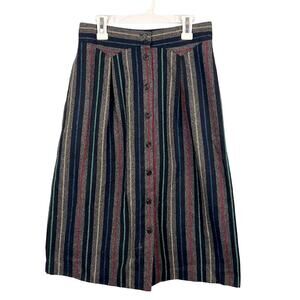 Vintage City Girl wool blend striped button front midi skirt size 9/10